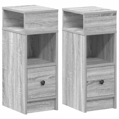 vidaXL Nočne omarice s predalom 2 kosa siva sonoma 25x31x66 cm