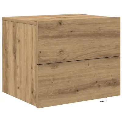 vidaXL Nočna omarica z LED svetlobo, Montirana na steno, Rojstni hrast, 50x39x41 cm