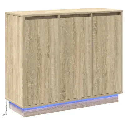 vidaXL Stranska omarica z LED lučko Sonoma hrast 90x32x75 cm Inženirski les