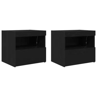 vidaXL Nočne omarice z LED lučmi 2 kosi Črna Oreh 50x40x45 cm