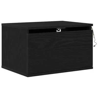 vidaXL Nočna omarica z LED svetlobo, zidna, črni hrast, 50x36x30 cm