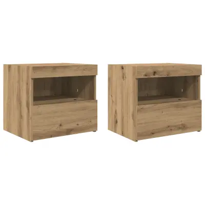 vidaXL Nočne omarice z LED lučmi 2 kosi Artisan hrast 50x40x45 cm
