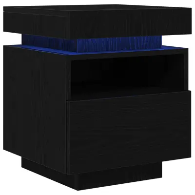 vidaXL Nočna omarica z LED lučmi 2 kosa Črni hrast 40x39x48,5 cm
