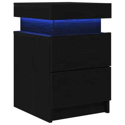 vidaXL Nočna omarica z LED lučmi 2 kosa Črna hrast 35x39x55 cm