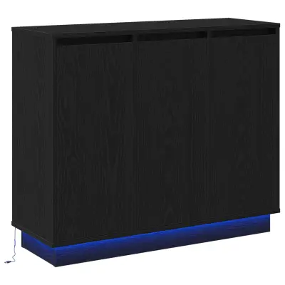 vidaXL Stranski stol s LED, črno hrast 90x32x75 cm, inženirski les