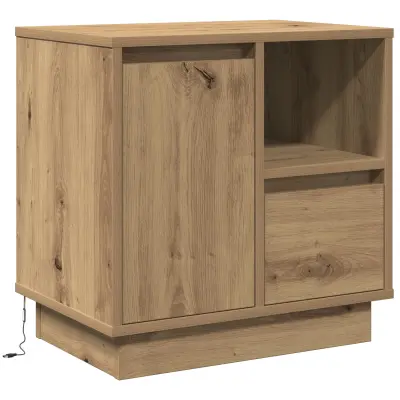 vidaXL Nočna omarica z LED osvetlitvijo, artisanalne hrastove barve, 50x34,5x50 cm
