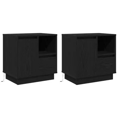 vidaXL Nočne omarice z LED 2 kosa Črni hrast 50x34,5x50 cm