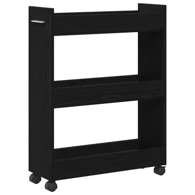 vidaXL Rolling Cabinet Črna Opaž 60x22x79 cm Inženirski les