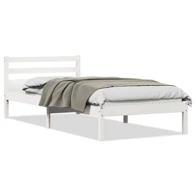 vidaXL Postelja z naslonom bela 100x220 cm trden bor