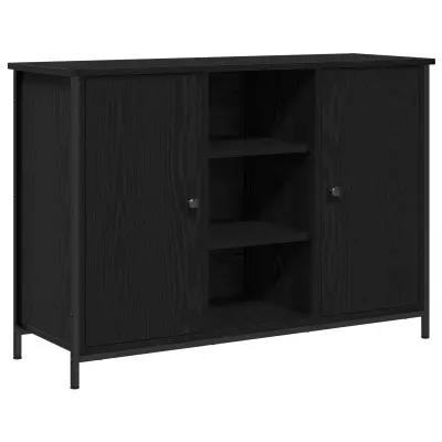 vidaXL Stranska omara Črn oreh 100x35x70 cm Inženirski les in jeklo