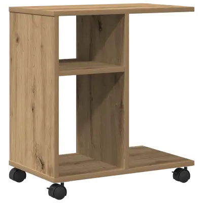vidaXL Stranska miza z kolesi Artisan Oak 50x30x55 cm iz inženirskega lesa
