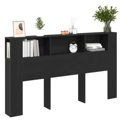 vidaXL Vzglavje s kabinetom v črnem hrastu - 180x18.5x102.5 cm
