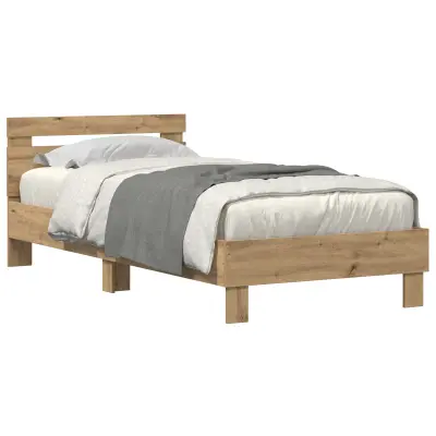 vidaXL Postelja z LED lučmi Artisan Oak 90x200 cm Izdelano iz umetnega lesa