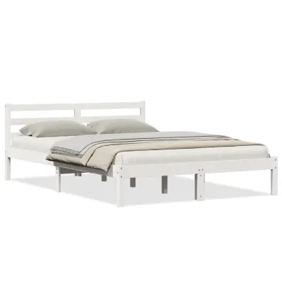 vidaXL Postelja z Naslonom Bela 140x210 cm Trden Bor