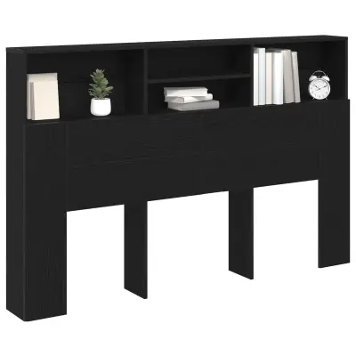 vidaXL Glava Postelje s Kabinetom v Črnem Hrastu - 160x19x103.5 cm Izdelano iz Umetnega Lesa