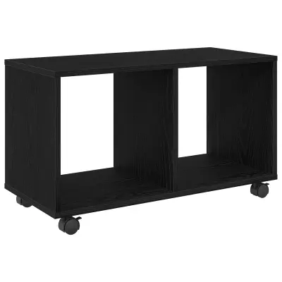 vidaXL Stranska miza s kolesi Črna Hrast 72x33x42,5 cm Iverna plošča
