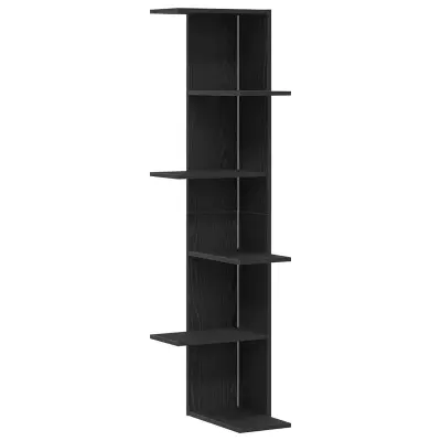 vidaXL Kotna polica Črna Oreh 36,5x36,5x140 cm Inženirski les