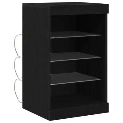 vidaXL Stranska omarica z LED lučmi Črna hrast 41x37x67 cm