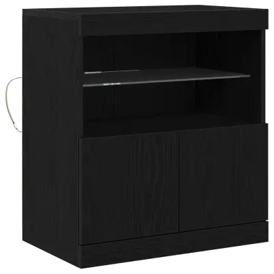 vidaXL Stranska omara z LED lučmi Črna hrast 60x37x67 cm