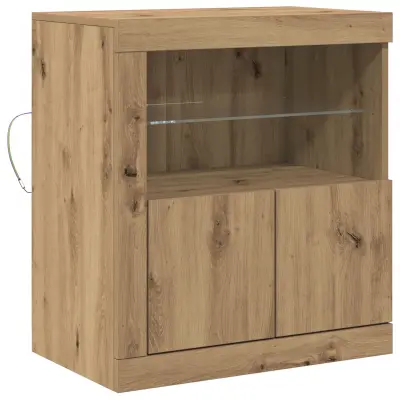 vidaXL Stranska omara z LED lučmi iz umetnega hrasta 60,5x37x67 cm
