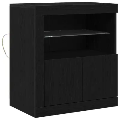 vidaXL Stranski omarica z LED lučmi Črna hrast 60,5x37x67 cm