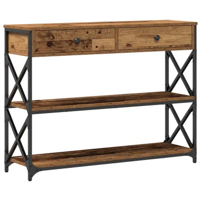 vidaXL Konsolna miza Staro les 100x28x75 cm Izpopolnjeno les in jeklo