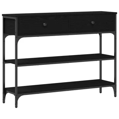 vidaXL Console miza Črna Oreh 100x25x75 cm Inženirska les in Jeklo
