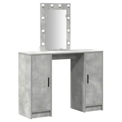 vidaXL Make-up Miza z LED Svetlobami Betonsko Siva 102x33x135 cm