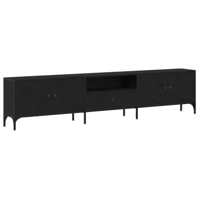 vidaXL TV omarica z predalom črna hrast 200x25x44 cm inženirski les