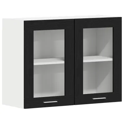 vidaXL Črna hrastova viseča steklena omara 80x31x60 cm, narejena iz inženirskega lesa