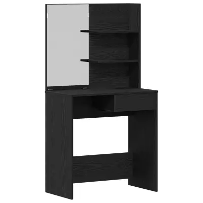 vidaXL Črno hrastovo toaletno mizico z ogledalom - 74.5 x 40 x 141 cm