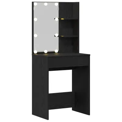 vidaXL LED make-up mizica v črnem hrastu, 60x40x140 cm, narejena iz inženirskega lesa