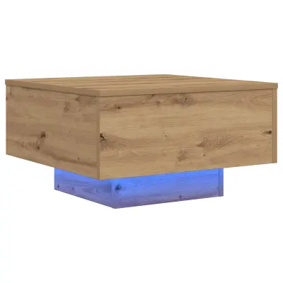 vidaXL Klubska miza z LED lučmi, umetni hrast, 55x55x31 cm