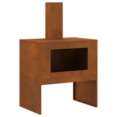 vidaXL Lopica za ogenj s dimnikom 60x40x96 cm iz vremensko odpornega jekla