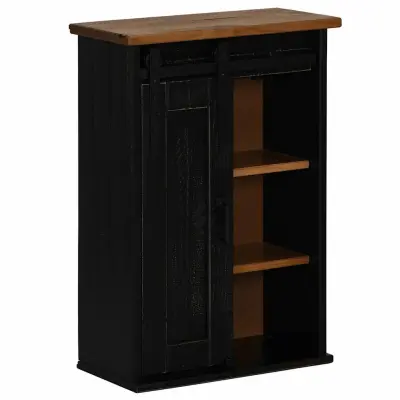 vidaXL viseča omara HALDEN z drsnimi vrati Črna 49x22,5x70 cm Bor