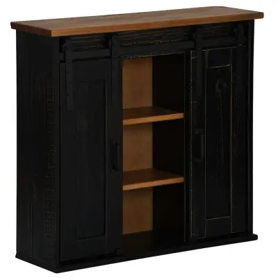 vidaXL viseča omara HALDEN 2 drsna vrata črna 75x22,5x70 cm Bor