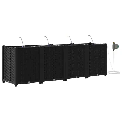 vidaXL Vrtni korita s sistemom za zalivanje 4 kosa Črna