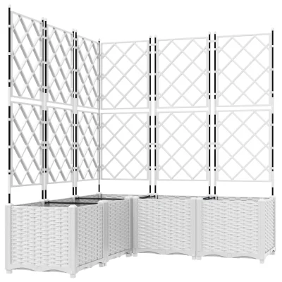 vidaXL Vrtno korito s trelisom 5 kosov Bela 120x120x143 cm