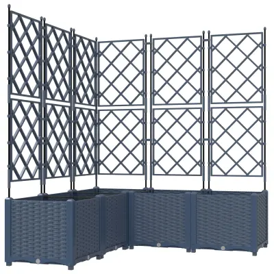 vidaXL Vrtno korito z rešetko 5 kosov Siva 120x120x143 cm