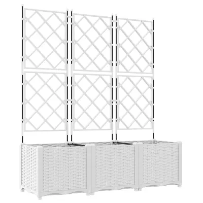 vidaXL Vrtni cvetličnik z rešetko 3 kosi Beli 120x40x143 cm