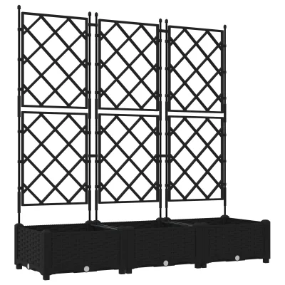 vidaXL Vrtno korito z rešetko 3 kosi Črna 120x40x125.5 cm