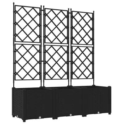 vidaXL Cvetlično korito z rešetko 3 kosi Črna 120x40x143 cm