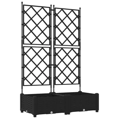 vidaXL Vrtna saksija z rešetko 2 kosa Črna 80x40x125,5 cm