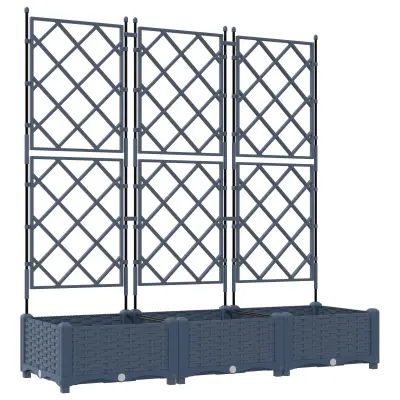 vidaXL Vrtno korito s trellisom 3 kose Siva 120x40x125.5 cm