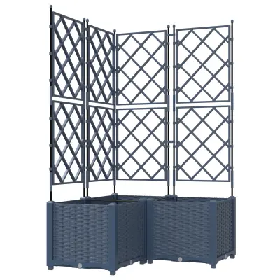vidaXL Vrtnarska saksija s trellisom 3 kosa Siva 80x80x143 cm