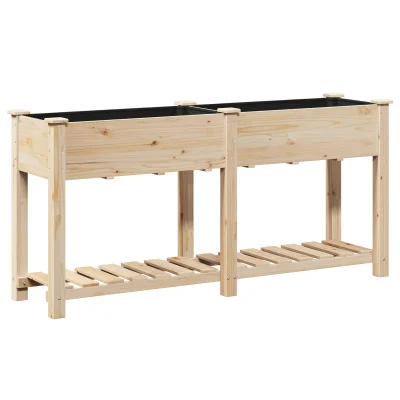 vidaXL Vrtni sadilnik s polico 161x43x76 cm Iz trdnega bora