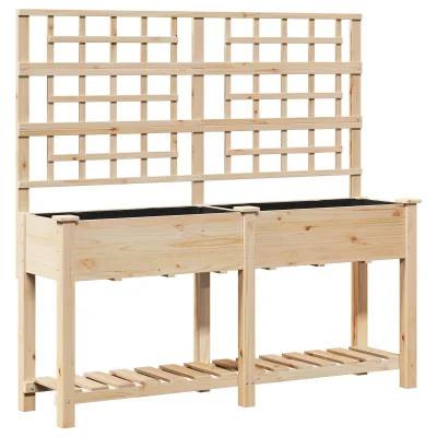vidaXL Vrtna korita s trelisa in polico 161x43x152 cm Trden bor