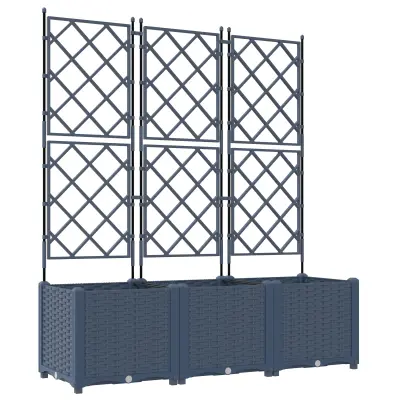 vidaXL Vrtno korito s trelisom 3 kosi Sivo 120x40x143 cm