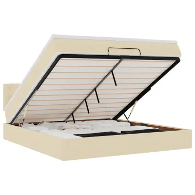 vidaXL Otomanski posteljni okvir z vzmetnico krem 180x200 cm blago