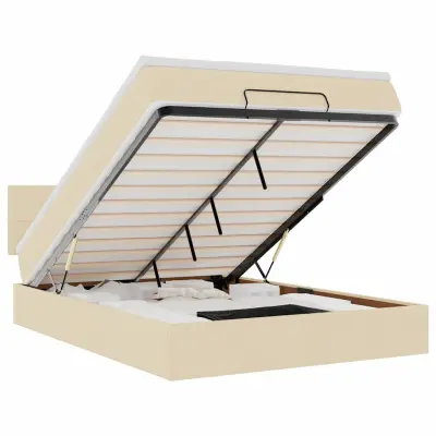 vidaXL Otomanska postelja z vzmetnico & LEDs smetana 140x190 cm
